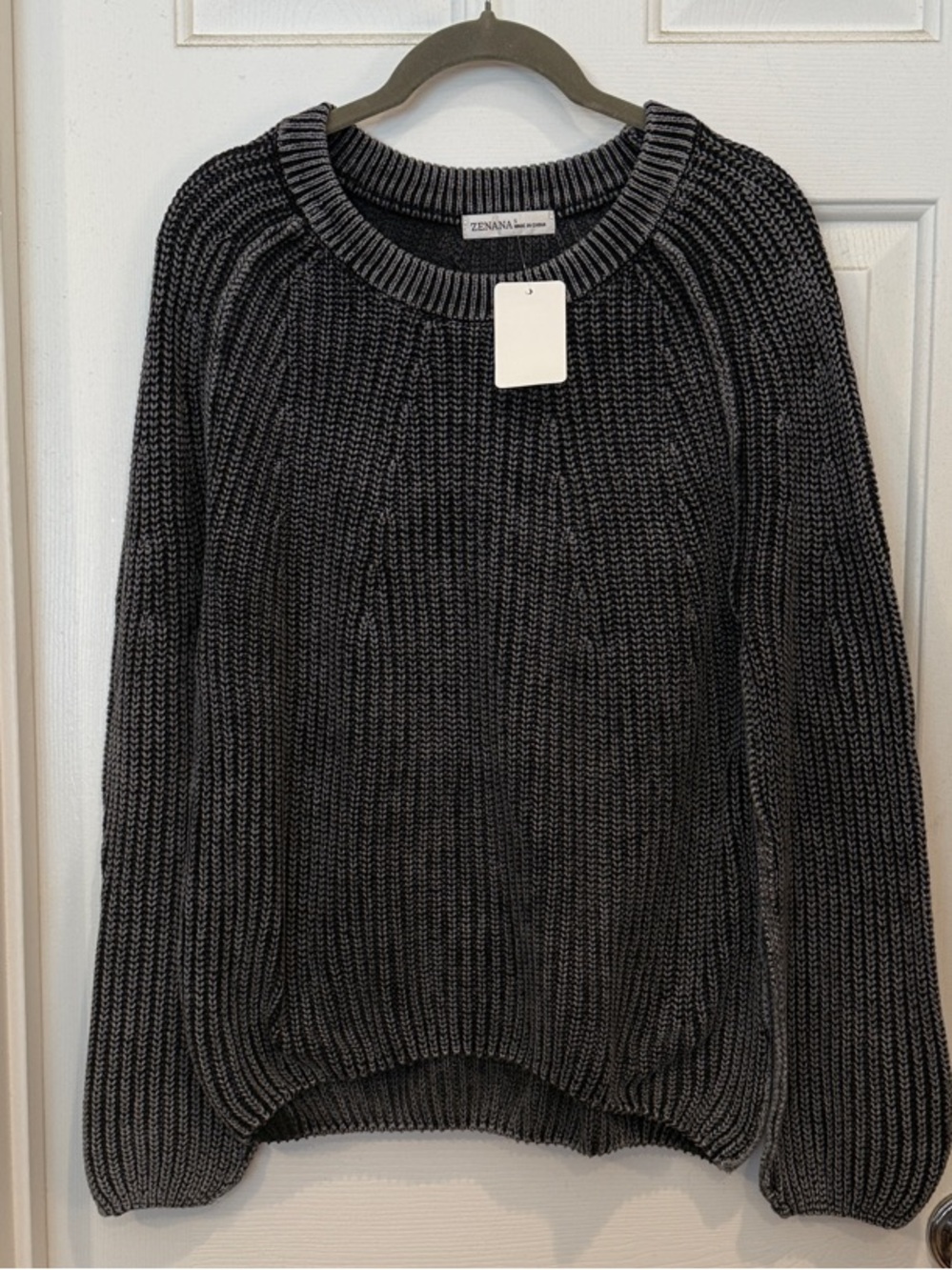 Zenana Acid Wash Ribbed Crewneck Sweater